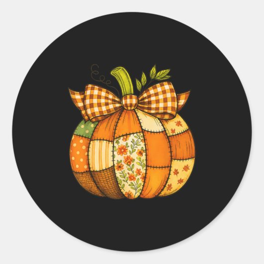 Herfst Patchwork Pompoen Herfst Halloween Thanksgi Ronde Sticker (Voorkant)
