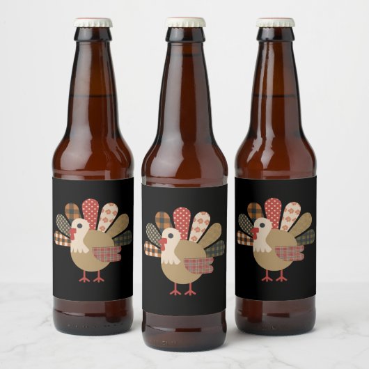 Herfst Patchwork QuiltedTurkije Thanksgiving Bier Etiket (Flessen)