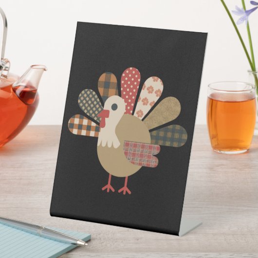 Herfst Patchwork QuiltedTurkije Thanksgiving Reclamebord Met Voetstuk (Insitu)