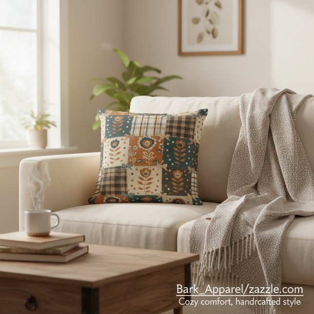 Herfst Patchwork Rustieke Bloemen & Plakken Decora Kussen (Creator heeft geüpload)