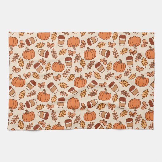 Herfst Patroon Naadloze Koffiepompoen Theedoek (Horizontaal)