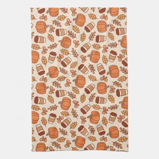 Herfst Patroon Naadloze Koffiepompoen Theedoek (Verticaal)