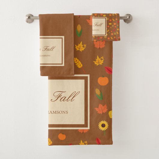 Herfst Pattern Family Achternaam Brown Bad Handdoek (Insitu)