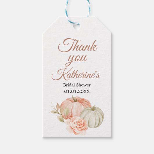 Herfst Peach en Green Pumpkin Rustic Dank u Label Cadeaulabel (Voorkant)