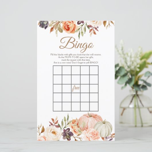 Herfst Peach Pumpkin Rustic Floral Bingo Games (Staand voorkant)