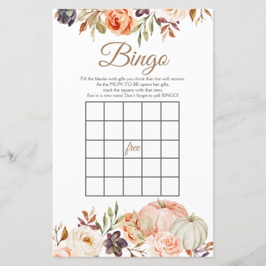 Herfst Peach Pumpkin Rustic Floral Bingo Games (Voorkant)
