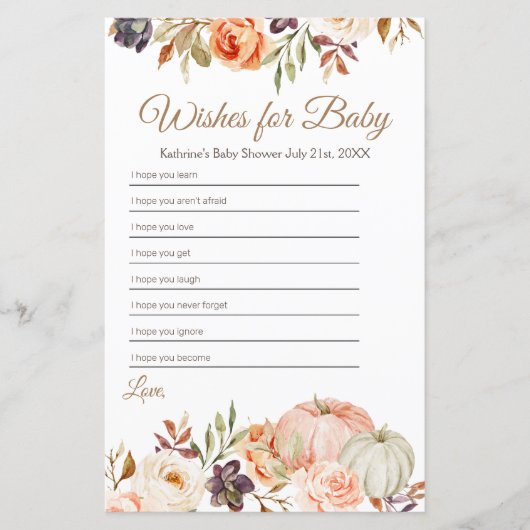 Herfst Peach Pumpkin Rustic Floral wil Baby (Voorkant)