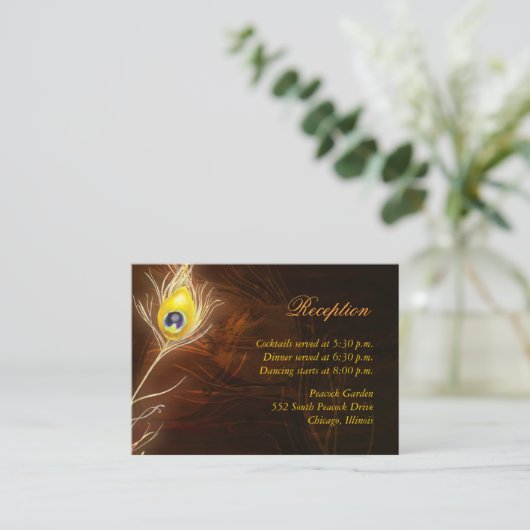 Herfst Peacock Fether Wedding Reception Informatiekaartje (Staand voorkant)