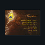 Herfst Peacock Fether Wedding Reception Informatiekaartje<br><div class="desc">Mooie gouden vreugdeveer en silhouettes roestbruine achtergrond ontworpen op aangepaste Kaarten voor huwelijksreceptie. Elegant herfstkleuren en stijlvol vederontwerp creëer het perfecte gevoel voor je trendy herfstbruiloft. Al steekproeftekst kan volledig met uw eigen formulering worden gepersonaliseerd. Voel vrij om de doopvonten, de kleuren & de grootte van de tekst eveneens te...</div>