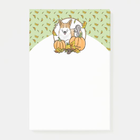 Herfst Pembroke Welsh Corgi (red 1) Pumpkins Cute Post-it® Notes (Voorkant)