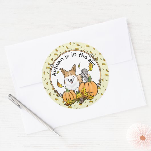 Herfst Pembroke Welsh Corgi (red 1) Pumpkins Cute Ronde Sticker (Envelop)
