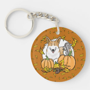 Herfst Pembroke Welsh Corgi (red 1) Pumpkins Cute Sleutelhanger