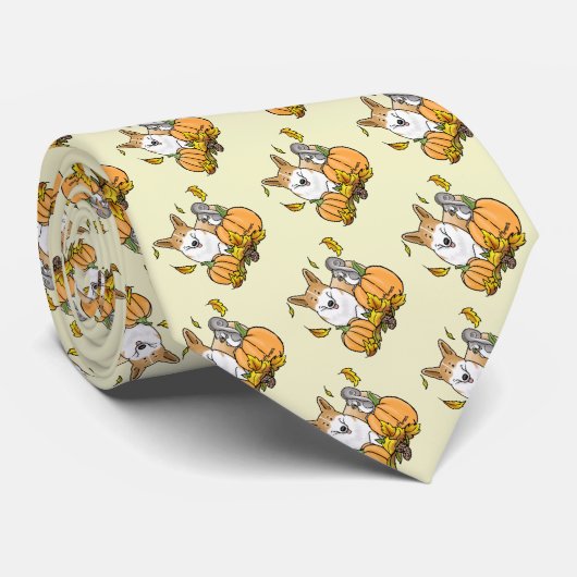 Herfst Pembroke Welsh Corgi (red 1) Pumpkins Cute Stropdas (Opgerold)