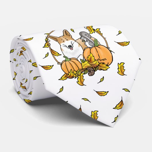 Herfst Pembroke Welsh Corgi (red 1) Pumpkins Cute Stropdas (Opgerold)