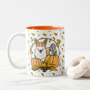 Herfst Pembroke Welsh Corgi (red 1) Pumpkins Cute Tweekleurige Koffiemok