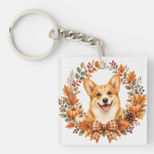 Herfst Pembroke Welsh Corgi Sleutelhanger (Voorkant)