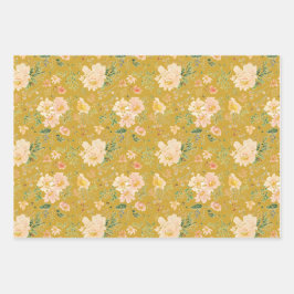 Herfst Perzik Bloem Waterverf op Ceylon Geel Inpakpapier Vel