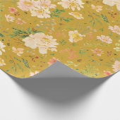 Herfst Perzik Bloem Waterverf op Ceylon Geel Terug Cadeaupapier (Hoek)