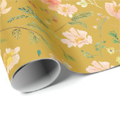 Herfst Perzik Bloem Waterverf op Ceylon Geel Terug Cadeaupapier (Rol Hoek)