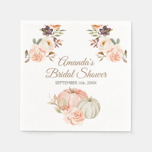 Herfst Perzik Groene Pompoen Landelijke Bloem Servet (Voorkant)