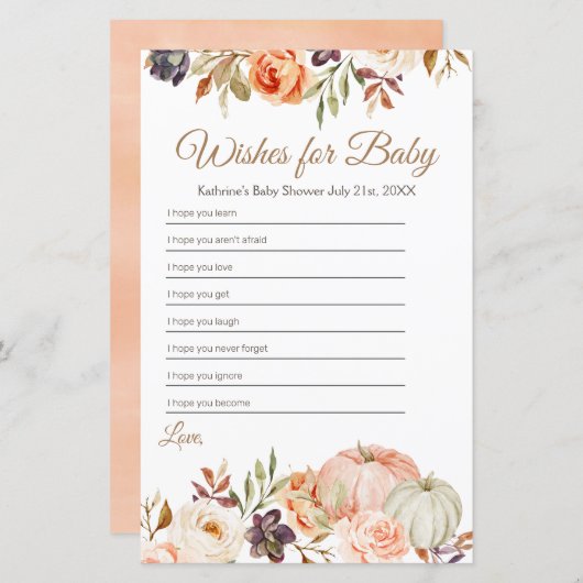 Herfst Perzik Pompoen Rustieke Bloem Wensen voor B (Voorkant / Achterkant)