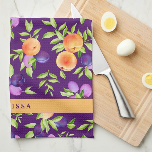 Herfst perziken Pruimen Paarse groene Sinaasappel  Theedoek (Quarter Fold)