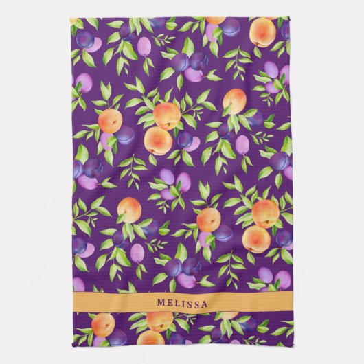 Herfst perziken Pruimen Paarse groene Sinaasappel  Theedoek (Verticaal)
