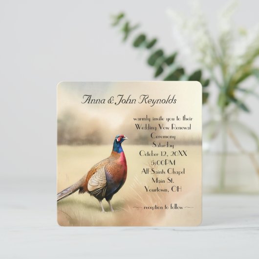 Herfst Pheasant Wedding Vow Renewal Kaart (Staand voorkant)