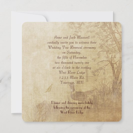 Herfst Pheasant Wedding Vow Renewal Kaart (Achterkant)