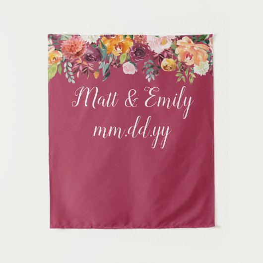 Herfst Photo Booth Prop Bourgondië bruiloft achter Wandkleed (Voorkant)