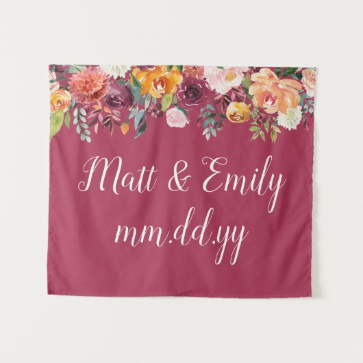 Herfst Photo Booth Prop Bourgondië bruiloft achter Wandkleed (Voorkant (horizontaal))