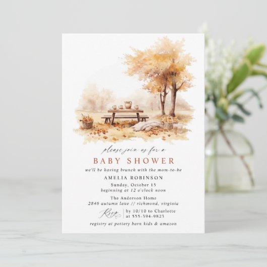 Herfst Picknick Schattigee Rustieke Herfst Baby sh Kaart (Staand voorkant)