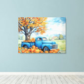 Herfst  Pickup en Pompoenen 32x24 Canvas Afdruk (Insitu (Houten vloer))