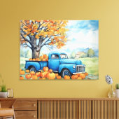 Herfst  Pickup en Pompoenen 32x24 Canvas Afdruk (Insitu (Woonkamer))