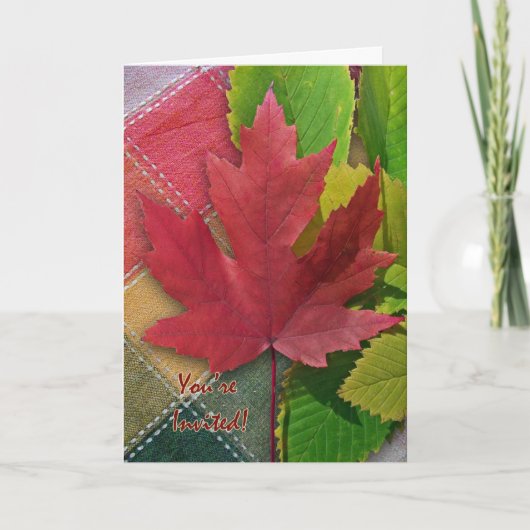Herfst Picnic Uitnodiging, Red Maple Leaf (Voorkant)