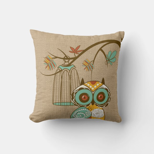 Herfst Pillow met sleepnetten en vogelkooien Kussen (Voorkant)