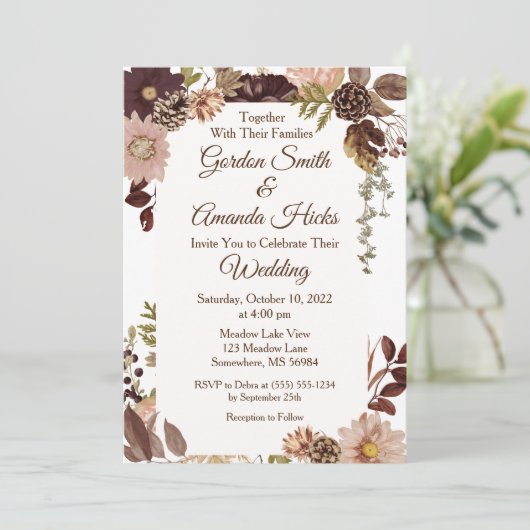 Herfst Pine cone Wedding Kaart (Staand voorkant)