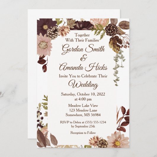 Herfst Pine cone Wedding Kaart (Voorkant / Achterkant)