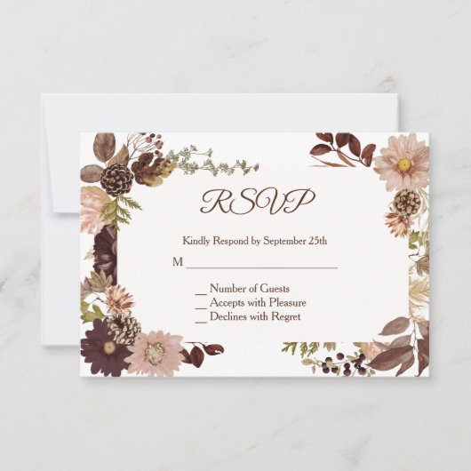 Herfst Pine Cone Wedding RSVP Kaart - Horizontaal (Voorkant)
