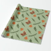 Herfst Pine en Maple Leaf Naadloos inpakpapier (Uitgerold)