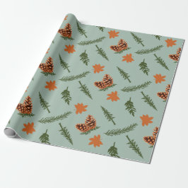 Herfst Pine en Maple Leaf Naadloos inpakpapier