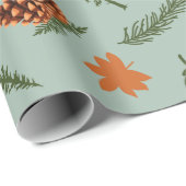 Herfst Pine en Maple Leaf Naadloos inpakpapier (Rol Hoek)