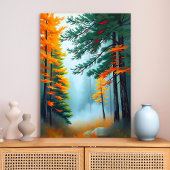 Herfst Pine Forest Mist Wall Art Canvas Afdruk