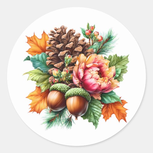 Herfst Pinecone Ronde Sticker (Voorkant)