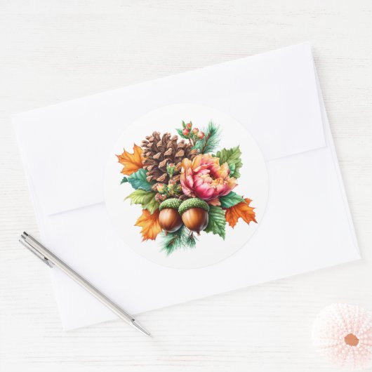 Herfst Pinecone Ronde Sticker (Envelop)