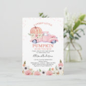 Herfst Pink Floral Pumpkin Truck Baby shower Kaart (Staand voorkant)