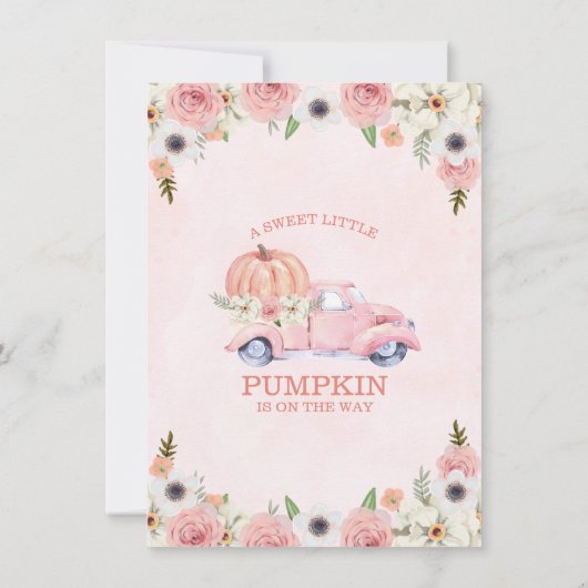 Herfst Pink Floral Pumpkin Truck Baby shower Kaart (Achterkant)