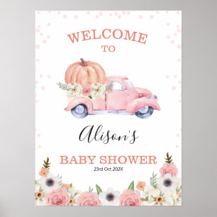 Herfst Pink Floral Pumpkin Truck Baby shower Welko Poster