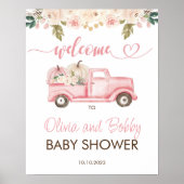 Herfst Pink Floral Pumpkin Truck Baby shower Welko Poster (Voorkant)