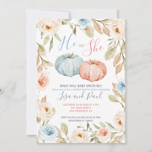 Herfst Pink Peach of Blue Gender Reopenbaart uitno Kaart (Voorkant)